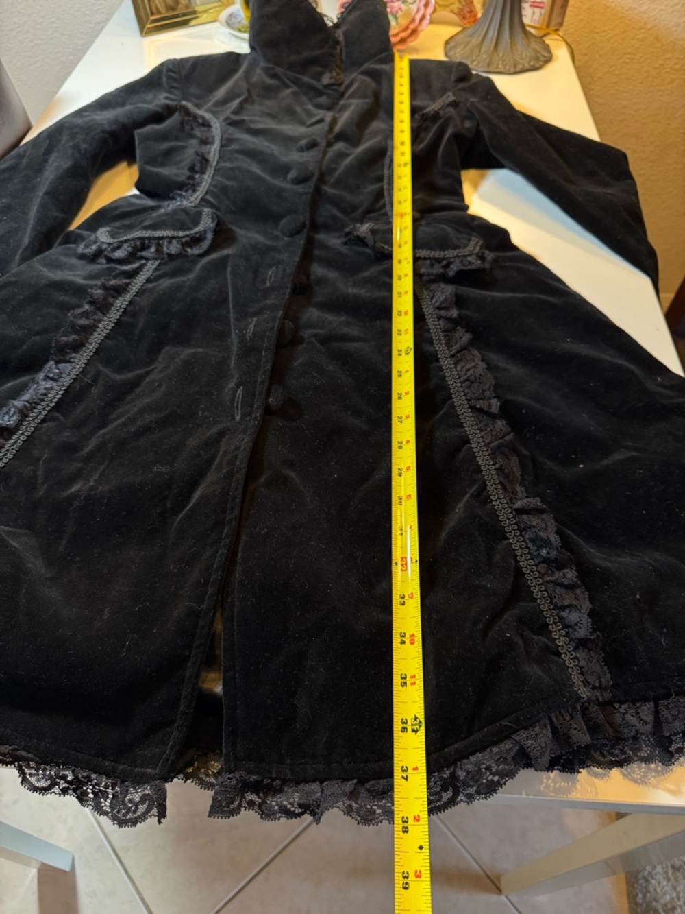 Spin Doctor Black Velvet Lace-Trimmed Goth Steampunk Victorian Coat - Picture 14 of 16